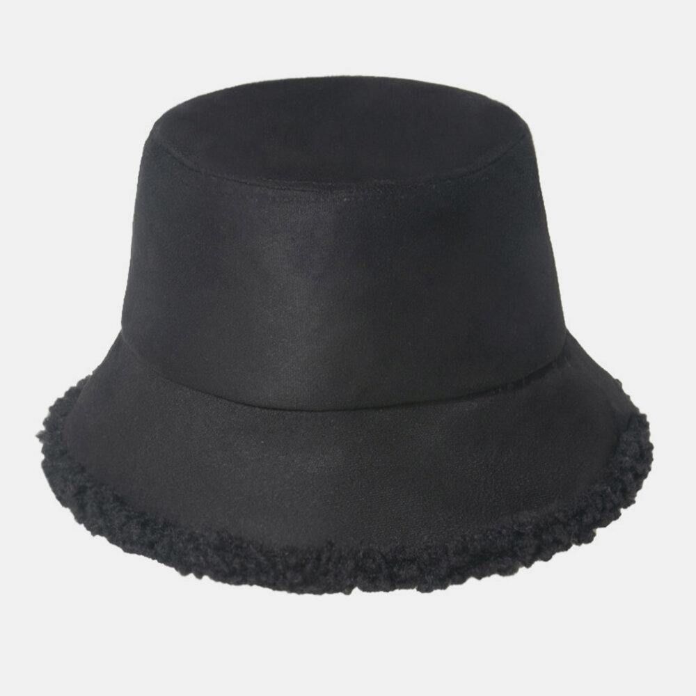 Unisex Lamshaar Suède Plus Dikker Warm Winddicht Zacht All-Match Bucket Hat