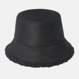 Unisex Lamshaar Suède Plus Dikker Warm Winddicht Zacht All-Match Bucket Hat