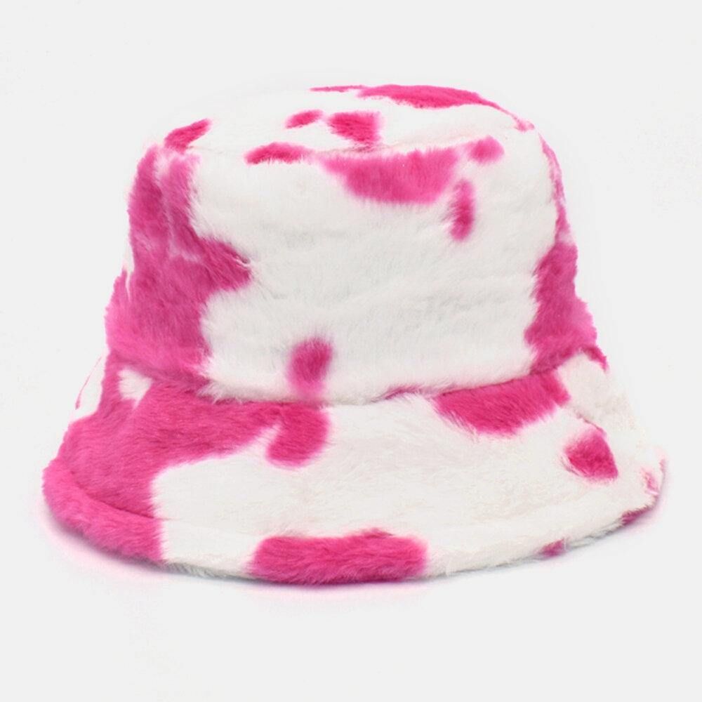 Unisex Lamshaar Zacht Warm Casual All-Match Schattig Koepatroon Bucket Hat