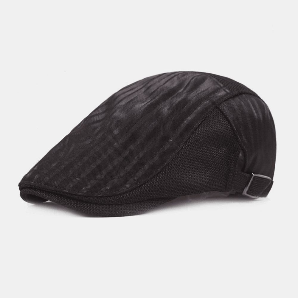 Unisex Mesh Ademende Baret Cap Streeppatroon Zomer Zonnescherm Krantenverkoper Hoed Platte Cap Ivy Cap