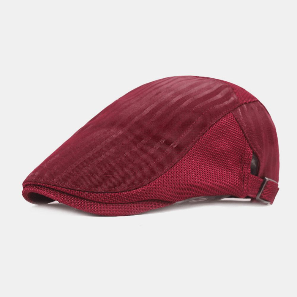 Unisex Mesh Ademende Baret Cap Streeppatroon Zomer Zonnescherm Krantenverkoper Hoed Platte Cap Ivy Cap