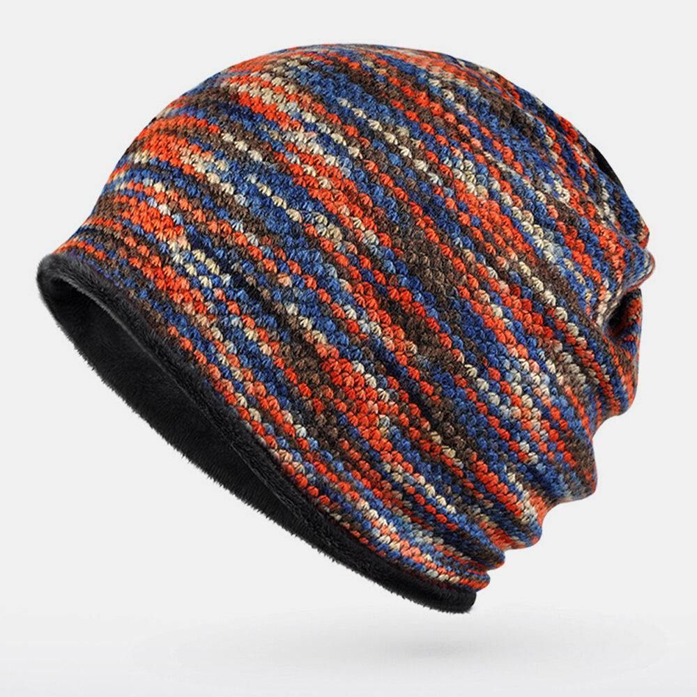 Unisex Plus Fluwelen Warme Dikke Outdoor Gemengde Kleur Casual Persoonlijkheid Brimless Beanie