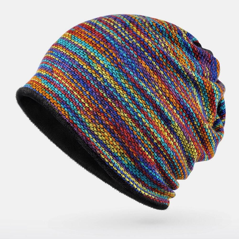 Unisex Plus Fluwelen Warme Dikke Outdoor Gemengde Kleur Casual Persoonlijkheid Brimless Beanie