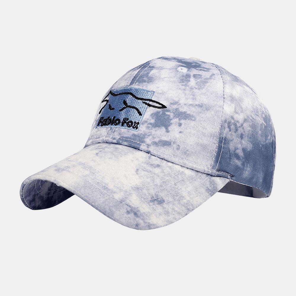 Unisex Tie-Dye Ivy Cap Little Fox Borduurpatroon Outdoor Zonnescherm Ontspannen Verstelbare Cap Baseball Hoeden