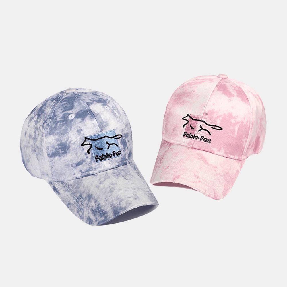 Unisex Tie-Dye Ivy Cap Little Fox Borduurpatroon Outdoor Zonnescherm Ontspannen Verstelbare Cap Baseball Hoeden