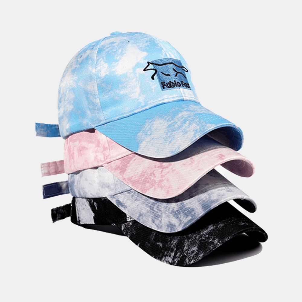 Unisex Tie-Dye Ivy Cap Little Fox Borduurpatroon Outdoor Zonnescherm Ontspannen Verstelbare Cap Baseball Hoeden