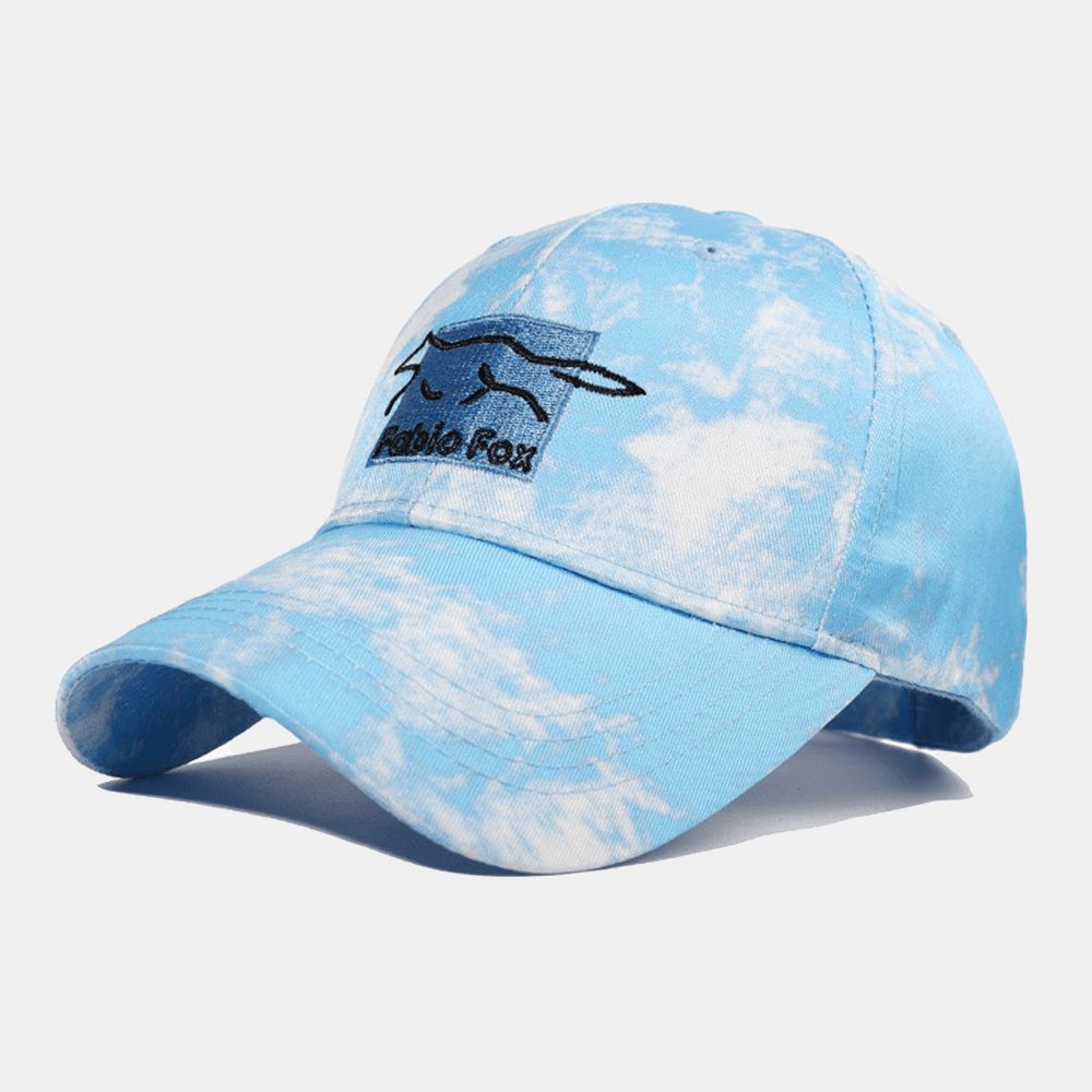 Unisex Tie-Dye Ivy Cap Little Fox Borduurpatroon Outdoor Zonnescherm Ontspannen Verstelbare Cap Baseball Hoeden