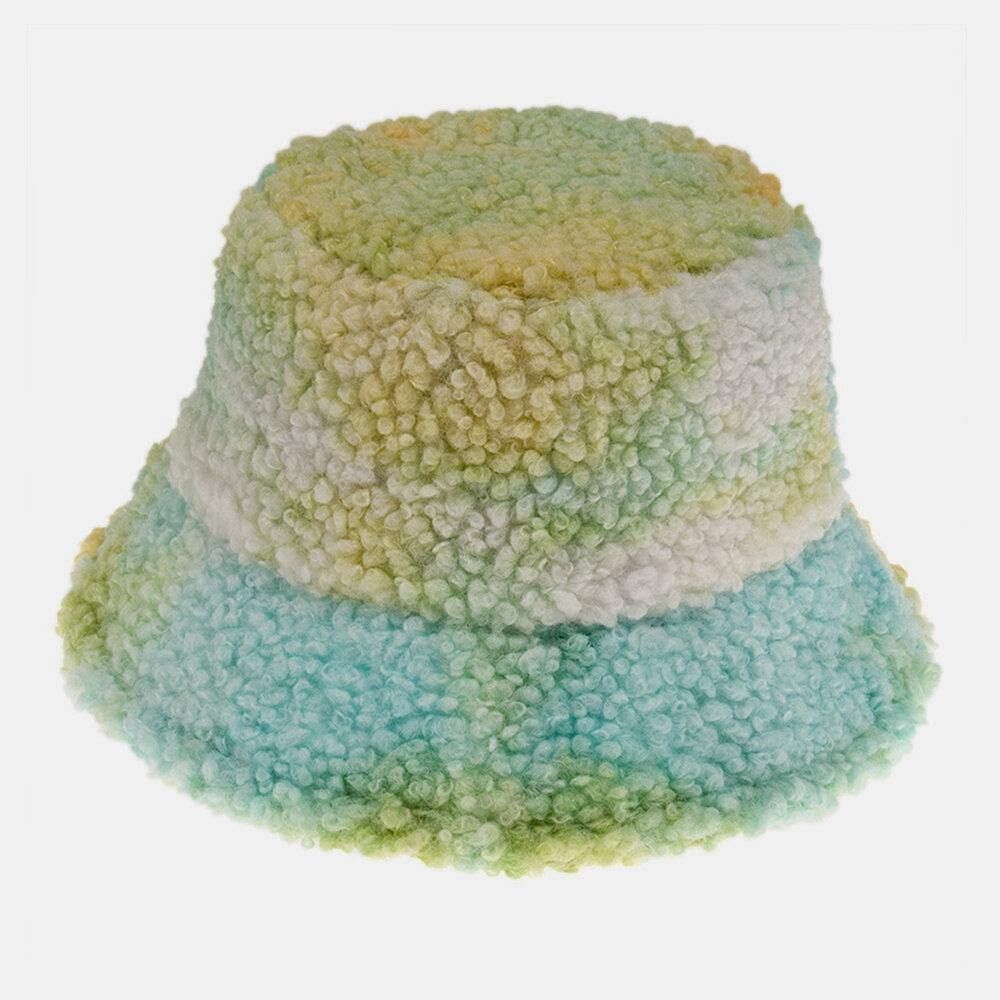 Unisex Vilt Lam Haar Tie-Dye Plus Dikker Warm Winddicht Soft Bucket Hat