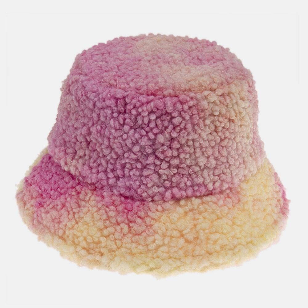 Unisex Vilt Lam Haar Tie-Dye Plus Dikker Warm Winddicht Soft Bucket Hat