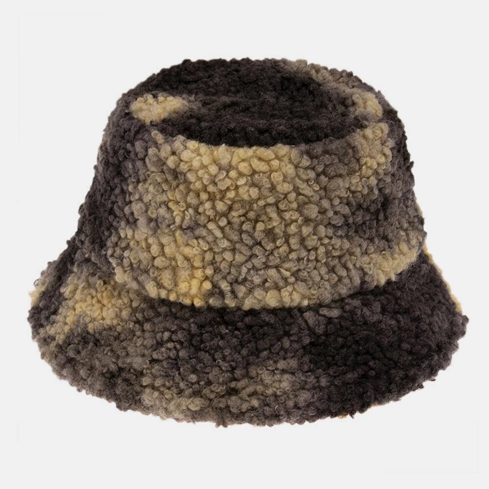 Unisex Vilt Lam Haar Tie-Dye Plus Dikker Warm Winddicht Soft Bucket Hat