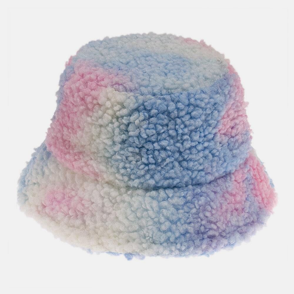 Unisex Vilt Lam Haar Tie-Dye Plus Dikker Warm Winddicht Soft Bucket Hat