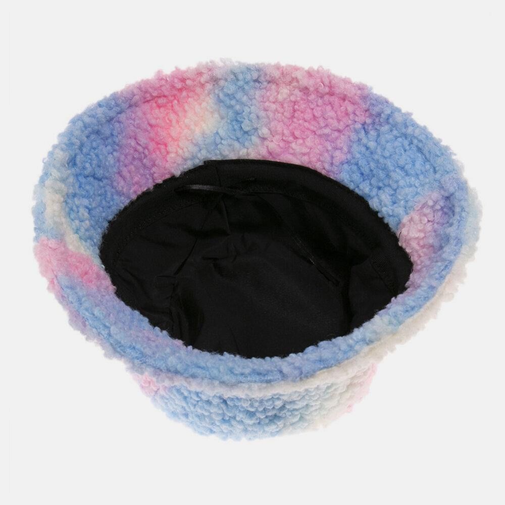 Unisex Vilt Lam Haar Tie-Dye Plus Dikker Warm Winddicht Soft Bucket Hat