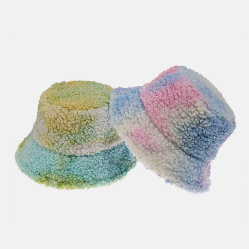 Unisex Vilt Lam Haar Tie-Dye Plus Dikker Warm Winddicht Soft Bucket Hat