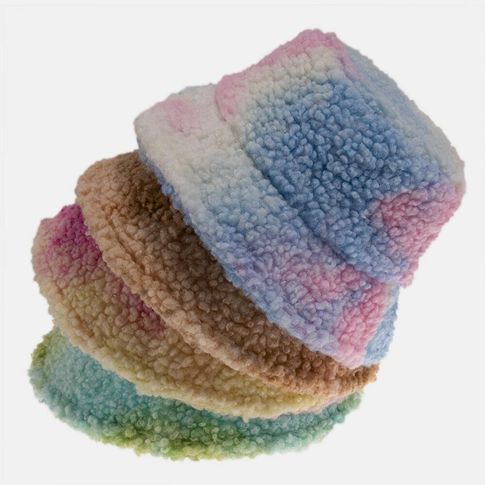 Unisex Vilt Lam Haar Tie-Dye Plus Dikker Warm Winddicht Soft Bucket Hat