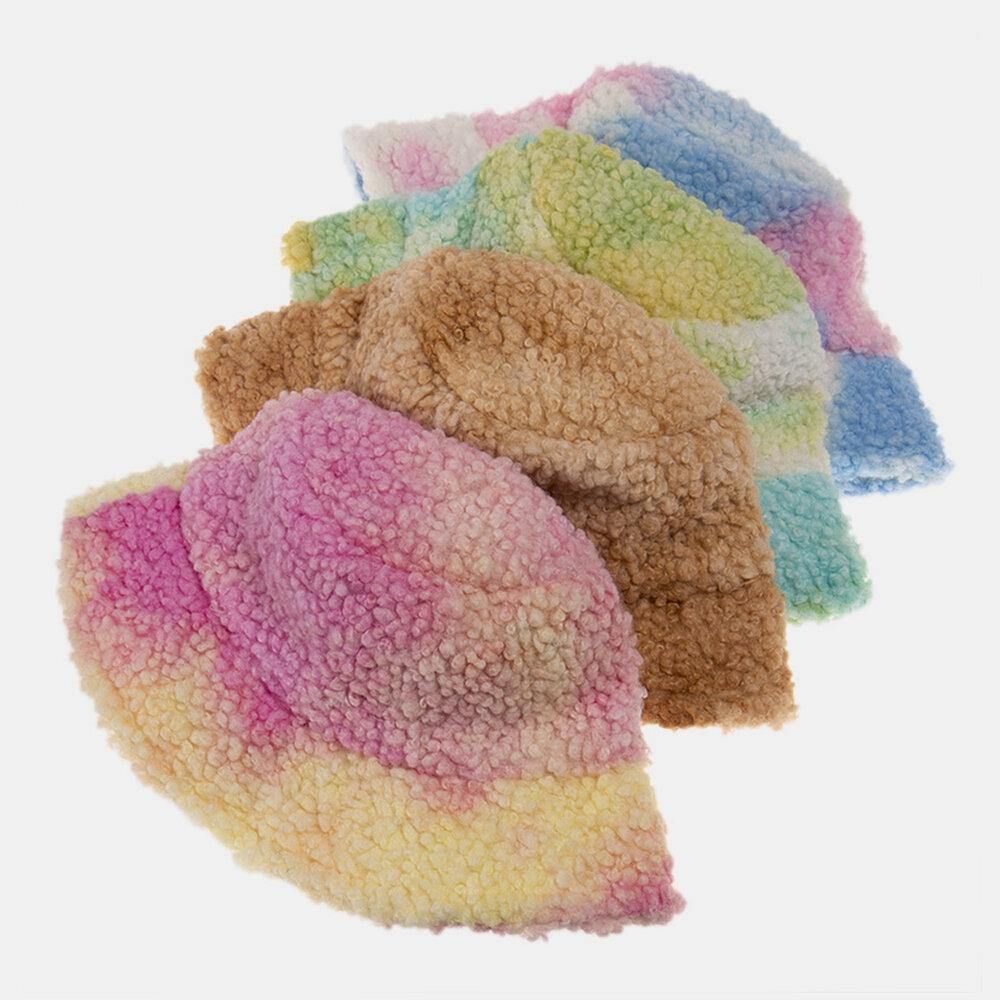 Unisex Vilt Lam Haar Tie-Dye Plus Dikker Warm Winddicht Soft Bucket Hat