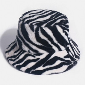 Unisex Vilt Zebrapatroon Plus Dikker Fluwelen Warm Winddicht Zacht All-Match Bucket Hat