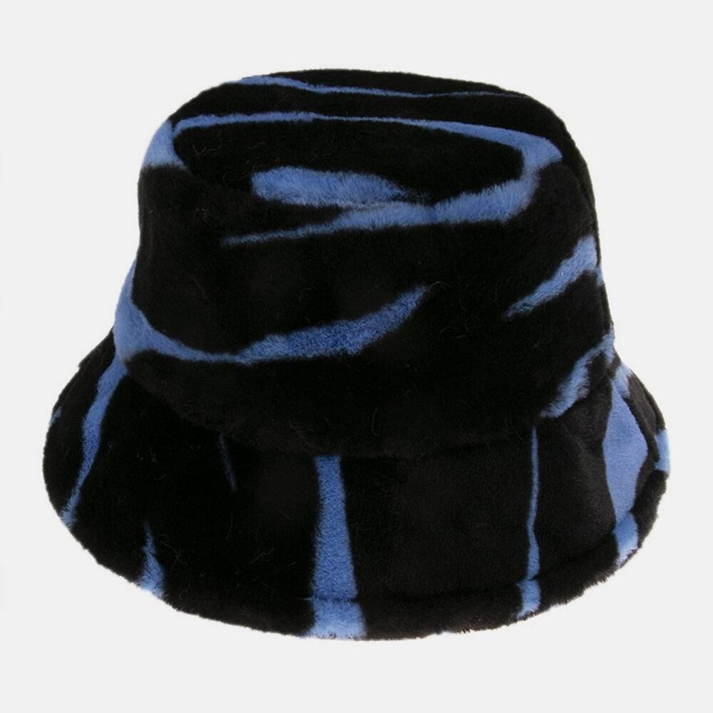 Unisex Vilt Zebrapatroon Plus Dikker Fluwelen Warm Winddicht Zacht All-Match Bucket Hat