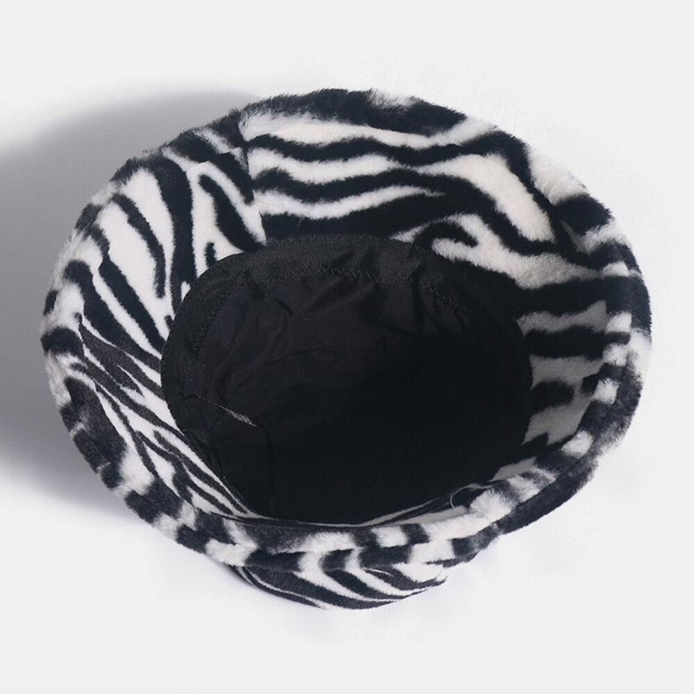 Unisex Vilt Zebrapatroon Plus Dikker Fluwelen Warm Winddicht Zacht All-Match Bucket Hat