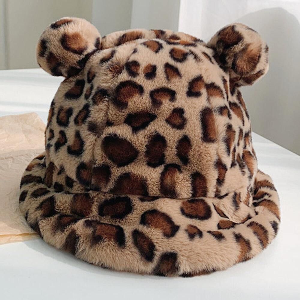 Vrouwen Faux Konijn Haar Warm Zacht Schattig Casual All-Match Animal Ear Patroon Emmer Hoed