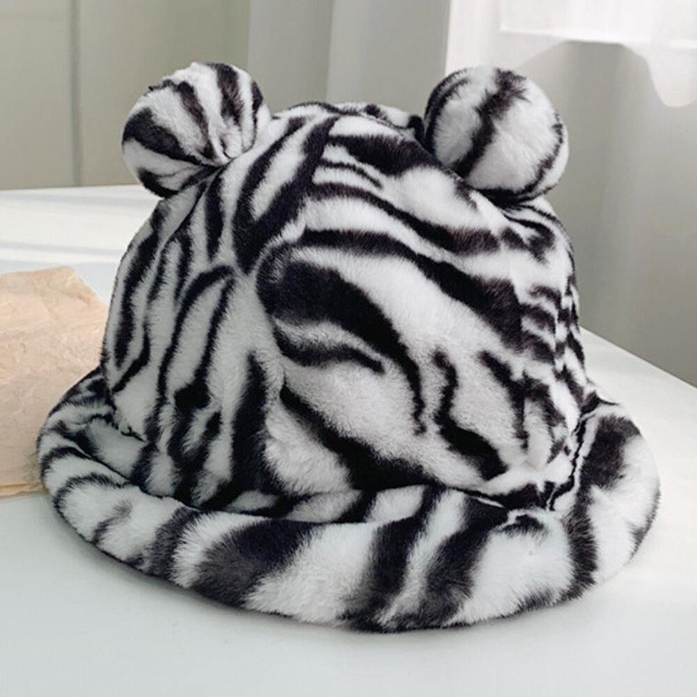 Vrouwen Faux Konijn Haar Warm Zacht Schattig Casual All-Match Animal Ear Patroon Emmer Hoed