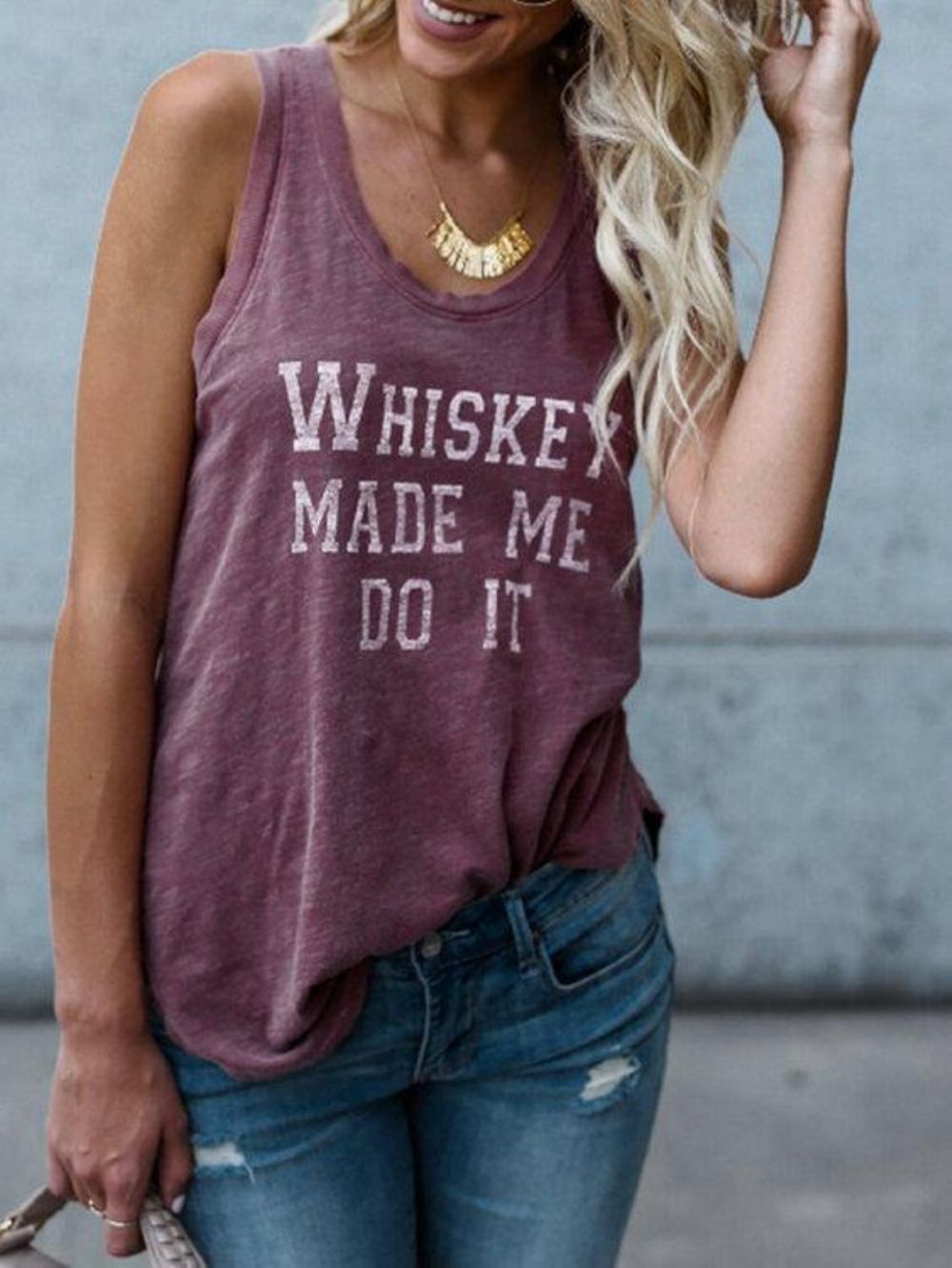 Casual Mouwloze Basic Tanktop Met Ronde Hals Letters