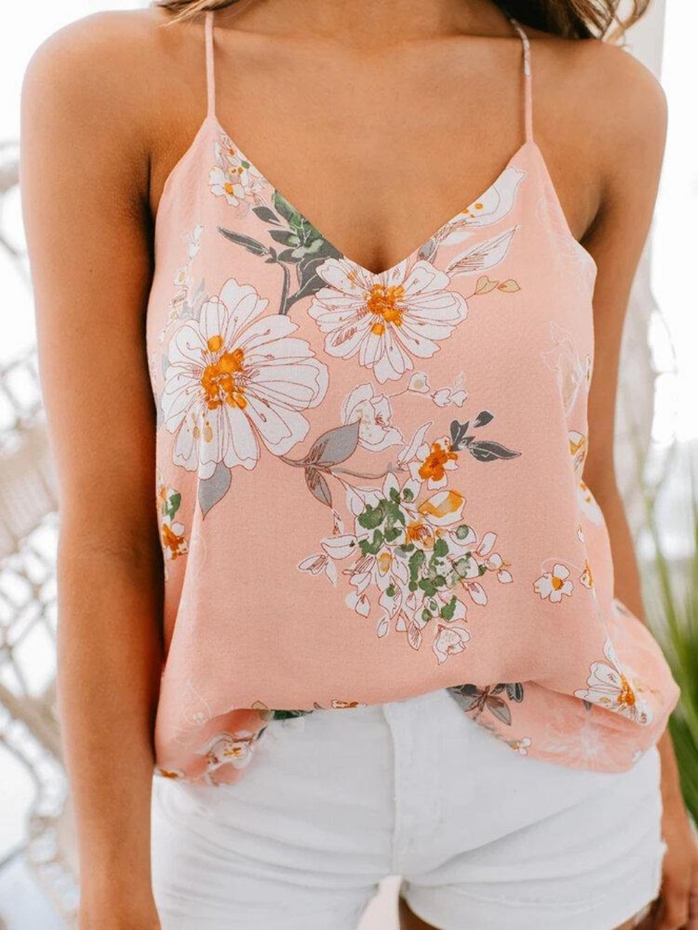 Casual Mouwloze Mouwloze Vakantie-Tanktop Met V-Hals Bloemenprint