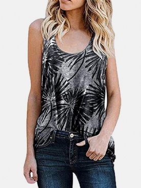 Dames Mouwloze Ronde Hals Vakantie Casual Tanktop Met Plantprint