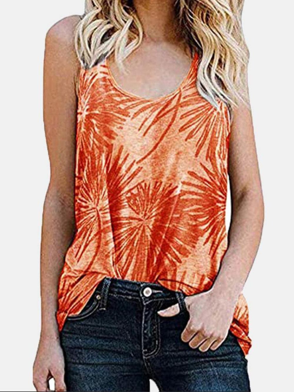 Dames Mouwloze Ronde Hals Vakantie Casual Tanktop Met Plantprint