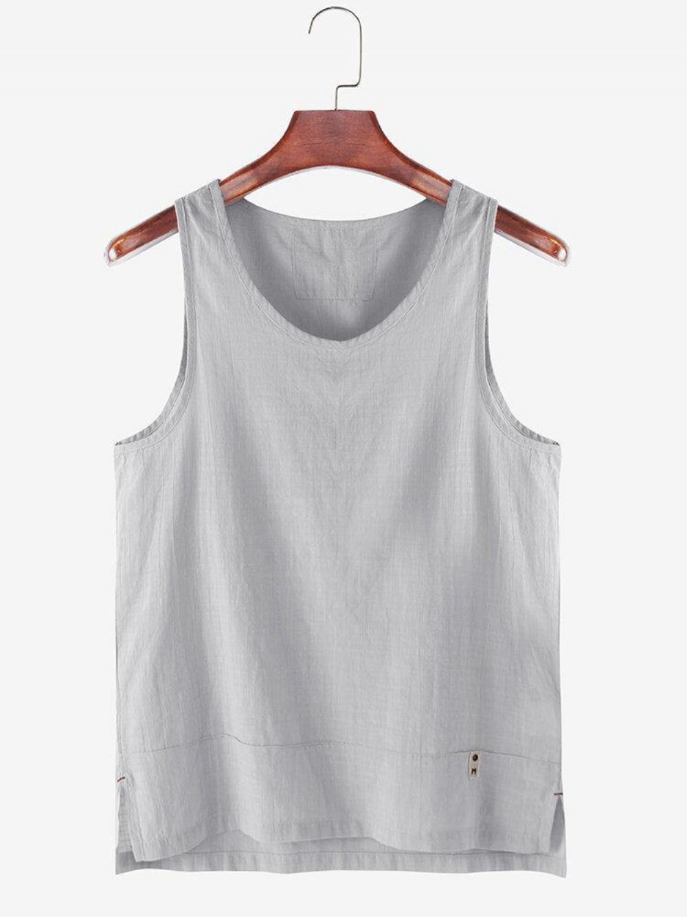 Heren Effen Kleur Katoen Linnen Hoge Lage Split Zoom Casual Tanktops