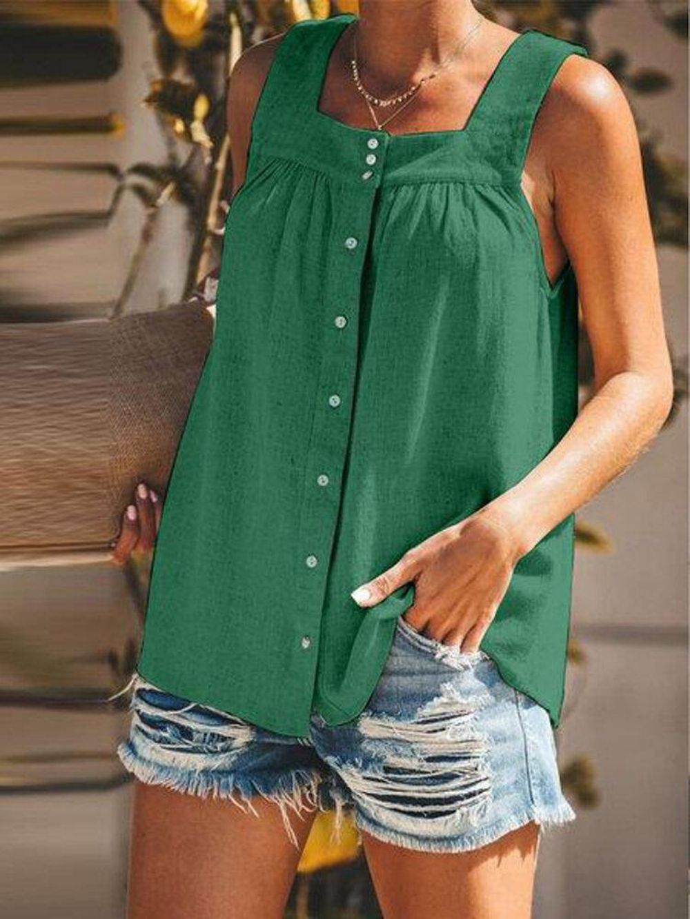 Losse Geplooide Tanktops Met Effen Kleur Dames