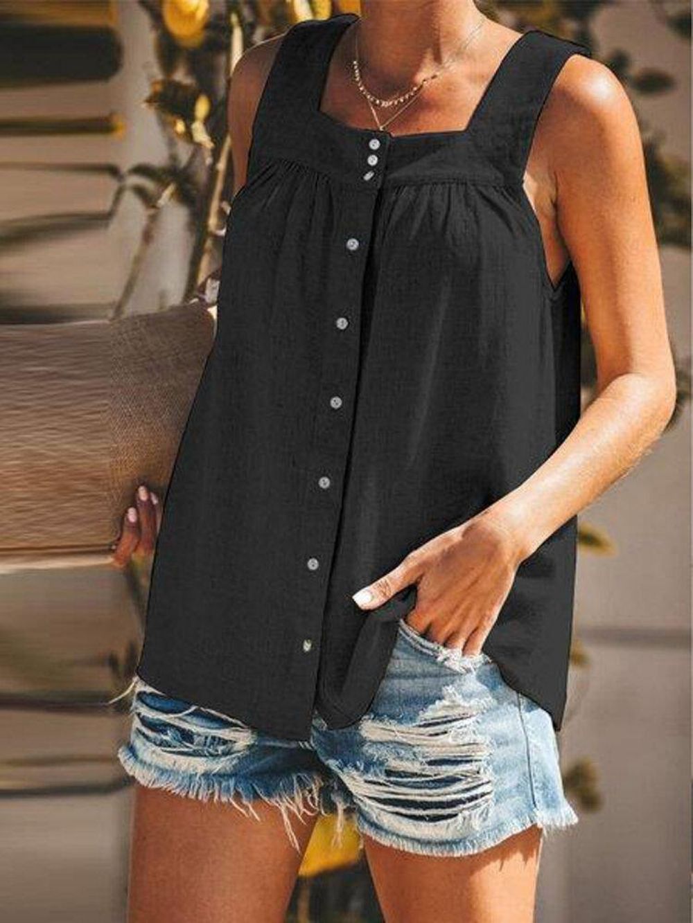 Losse Geplooide Tanktops Met Effen Kleur Dames