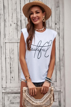 Tanktop Met Gewatteerde Schouder Letterprint