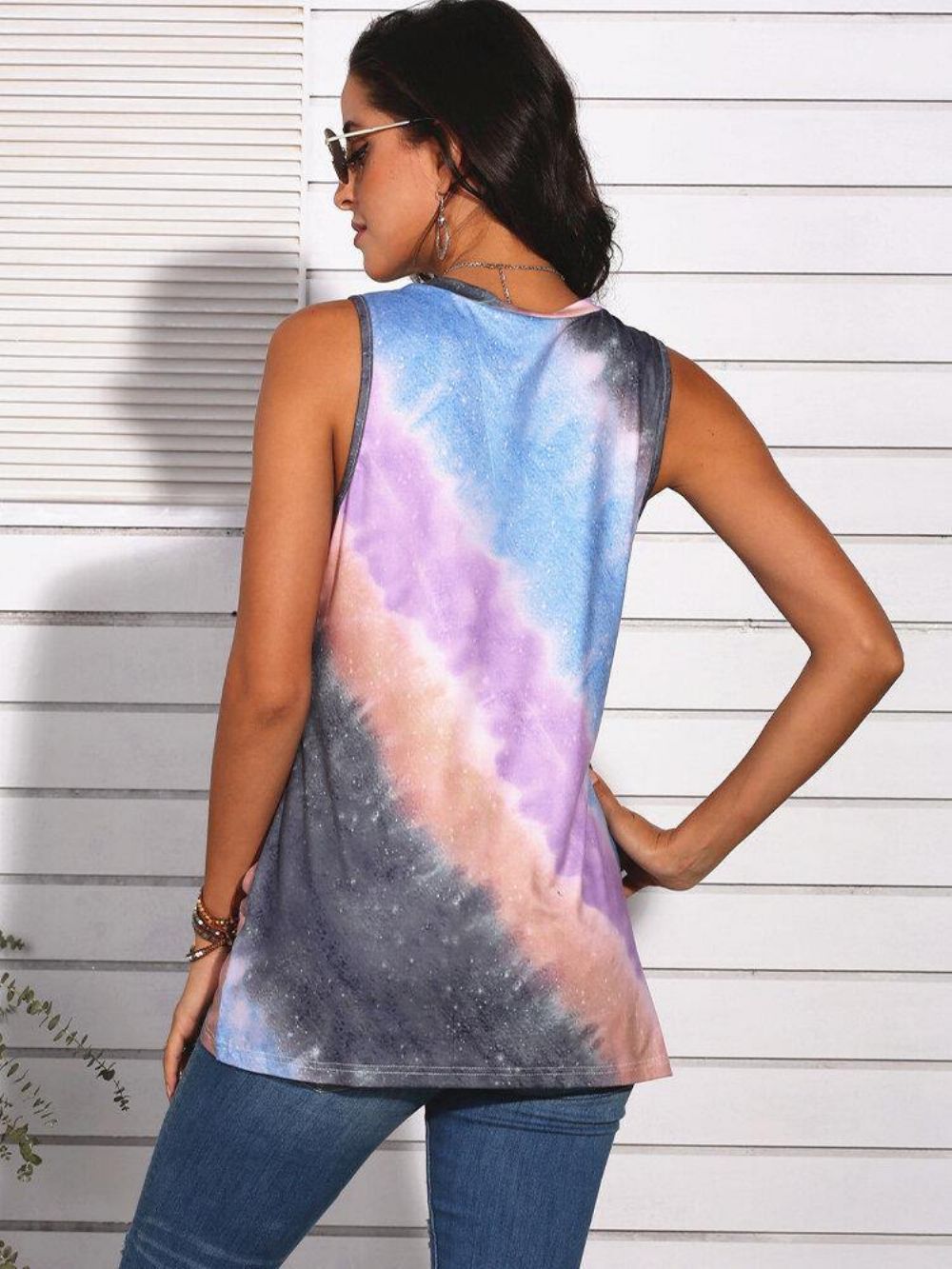 Tie-Dye Gradiënt Print Mouwloze O-Hals Casual Tanktops Dames