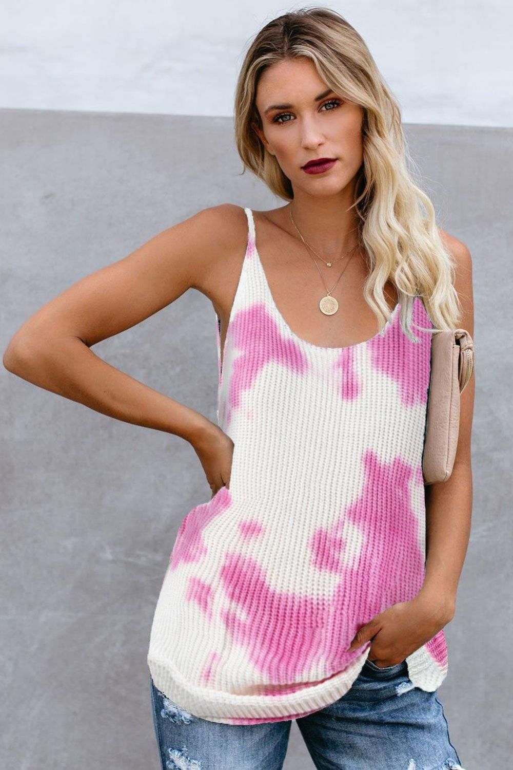 Tie Dye Wafel Gebreide Tank