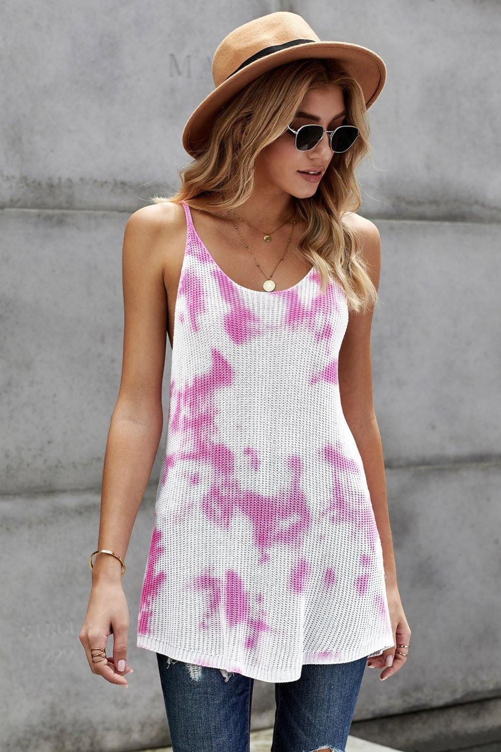 Tie Dye Wafel Gebreide Tank