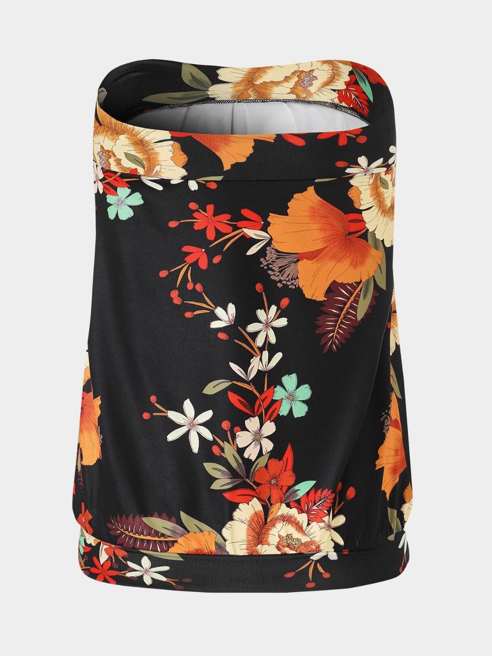 Willekeurige Bloemenprint Strapless Mouwloze Geplooide Cami