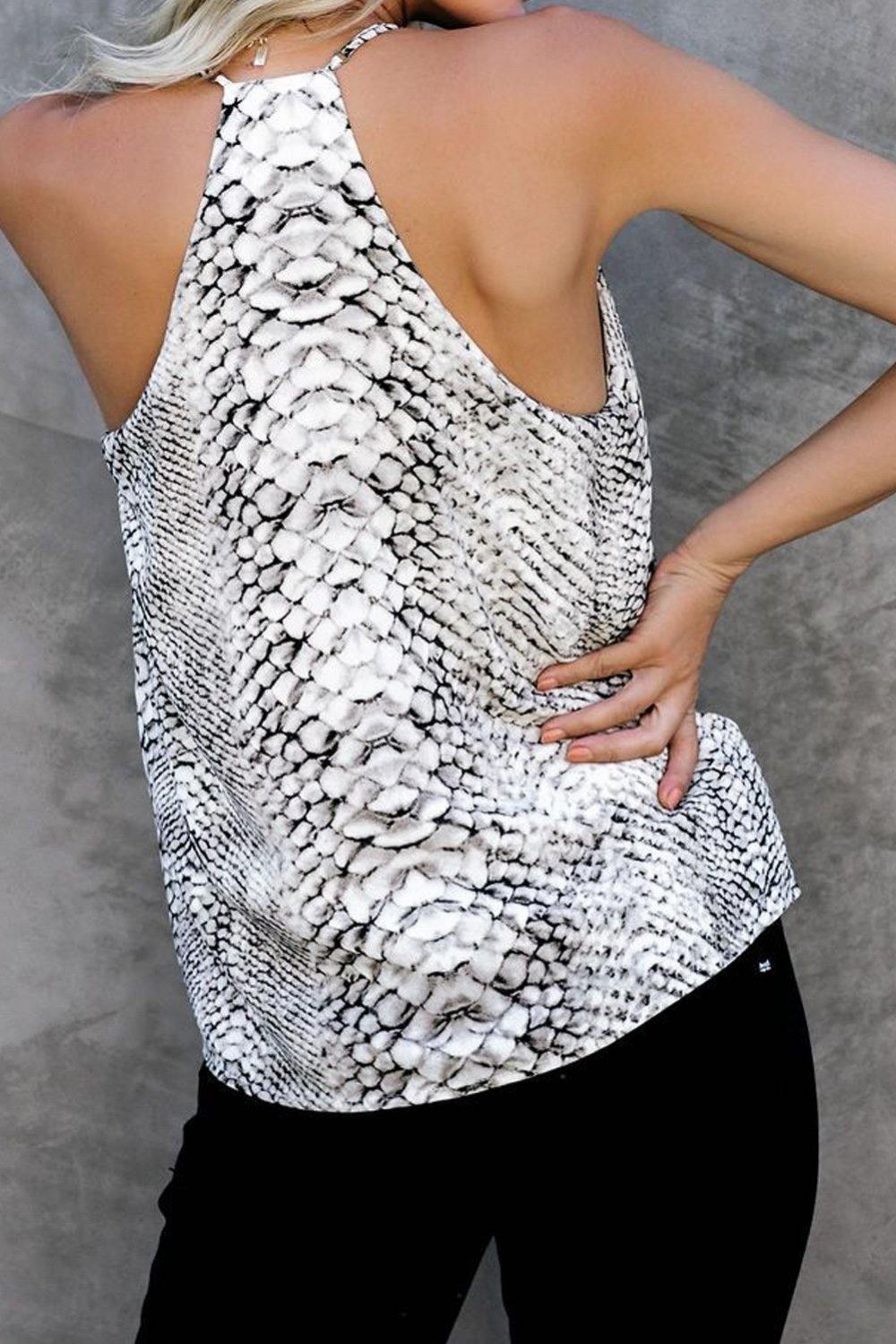 Witte Racerback Tanktop Met Slangenprint