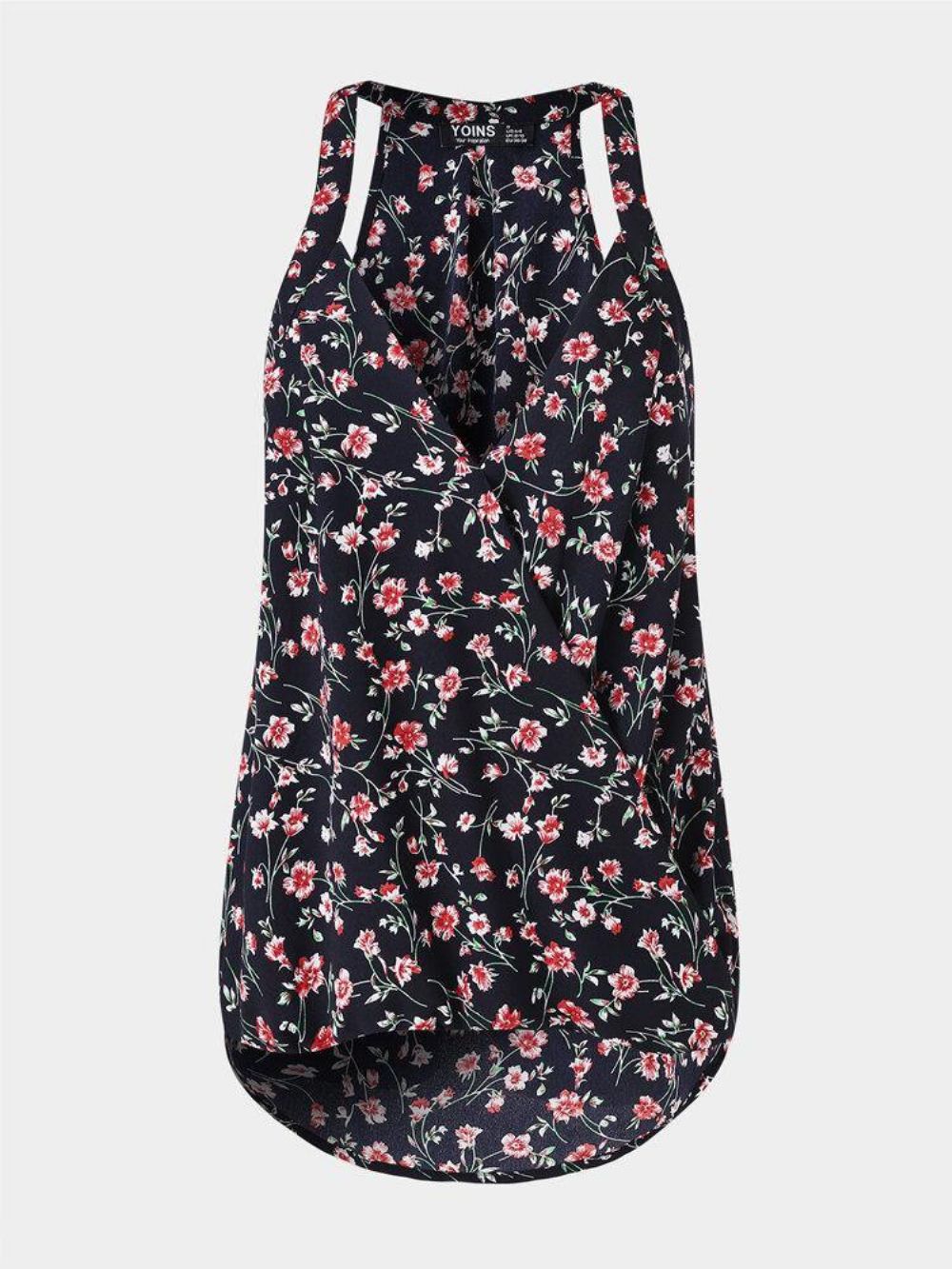 Zwarte Mouwloze Tanktop Met V-Hals Bloemenprint