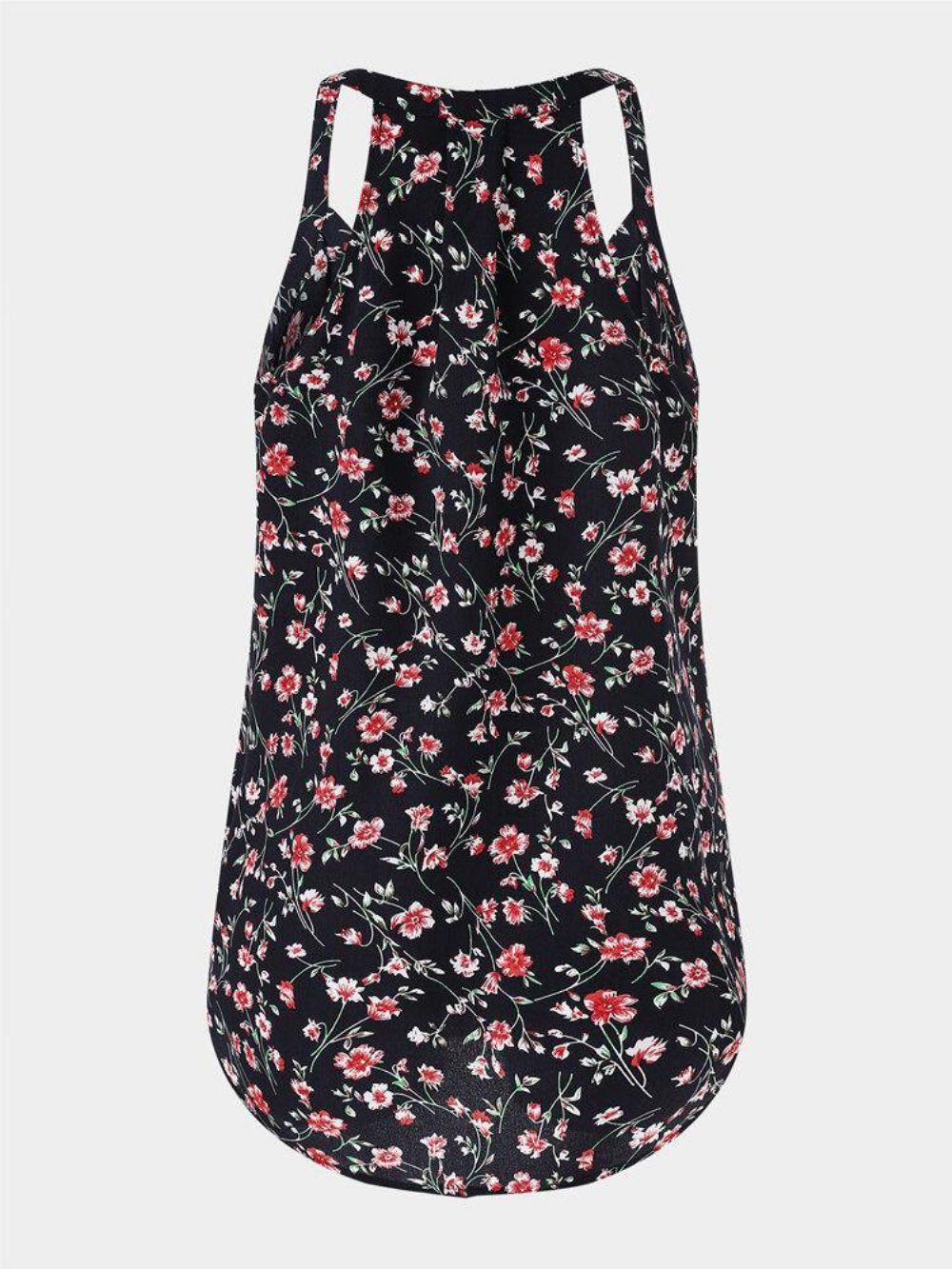 Zwarte Mouwloze Tanktop Met V-Hals Bloemenprint