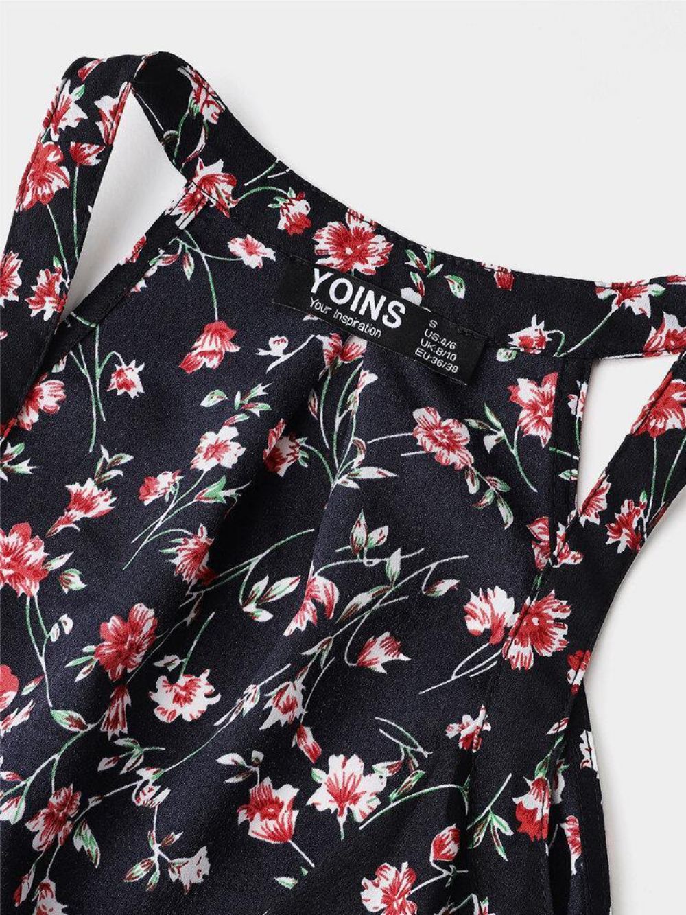 Zwarte Mouwloze Tanktop Met V-Hals Bloemenprint