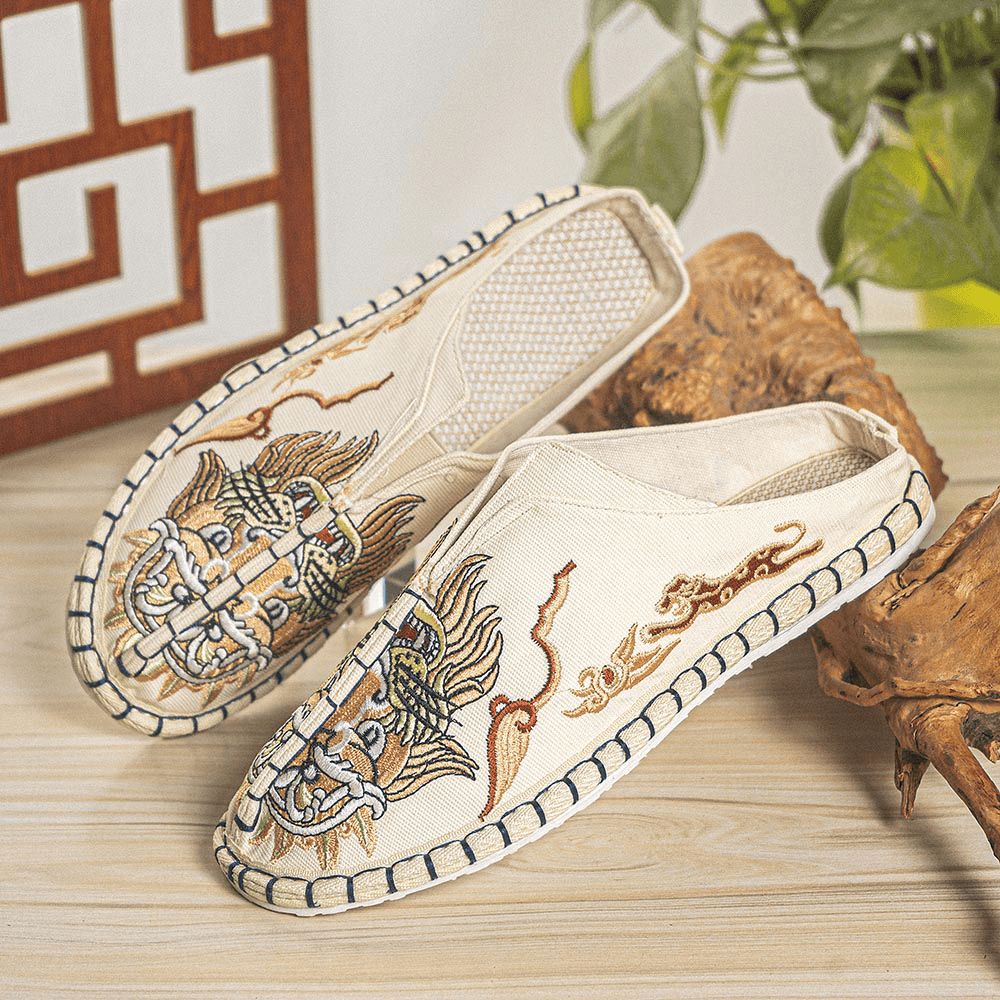 Heren Ademend Antislip Oude Peking Slip Op Comfortabele Linnen Schoenen Casual Slippers