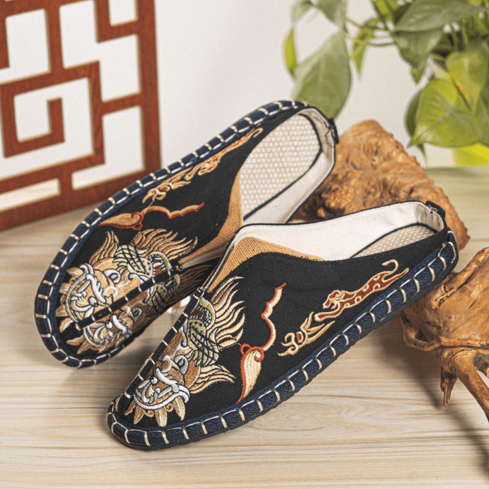 Heren Ademend Antislip Oude Peking Slip Op Comfortabele Linnen Schoenen Casual Slippers