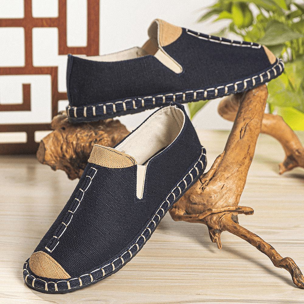 Heren Canvas Ademend Antislip Hand Stiksels Comfortabele Oude Peking Casual Linnen Schoenen