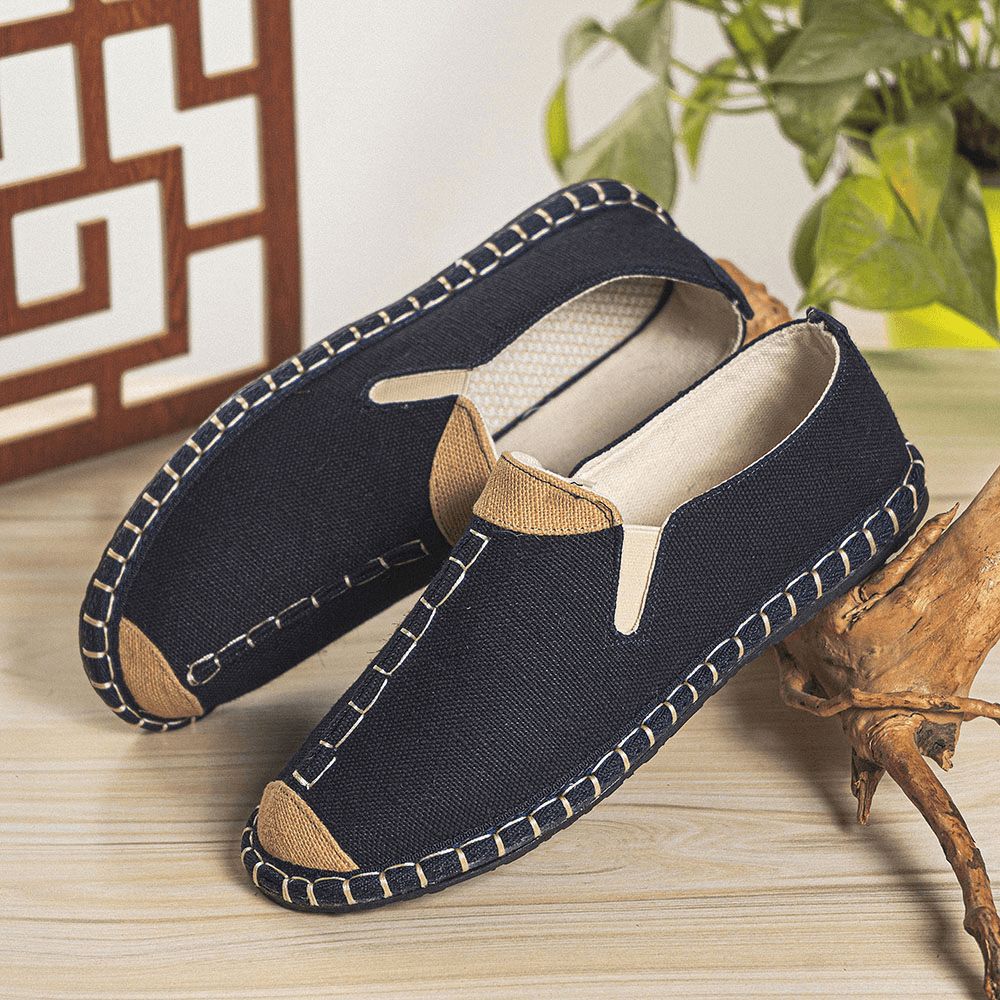 Heren Canvas Ademend Antislip Hand Stiksels Comfortabele Oude Peking Casual Linnen Schoenen