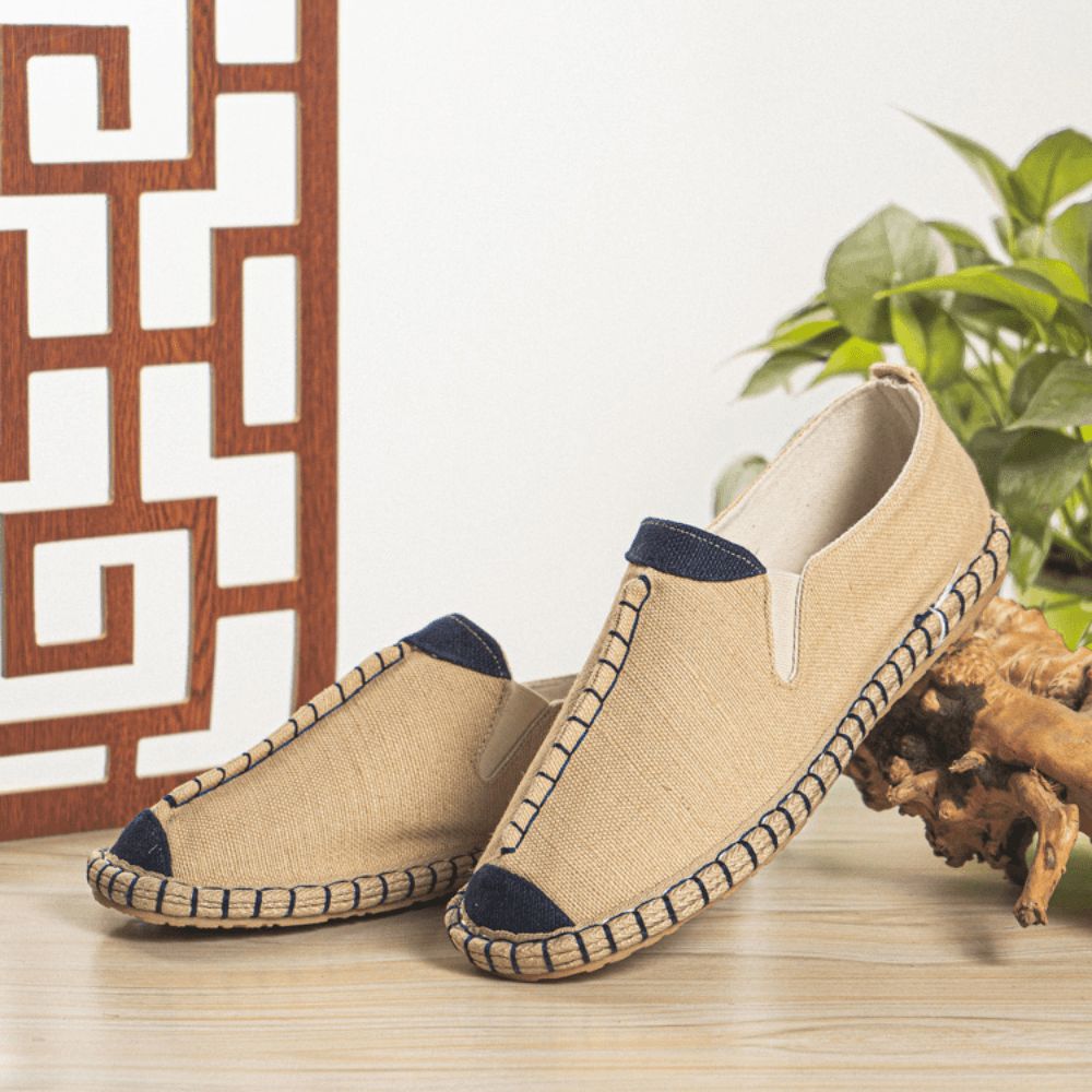 Heren Canvas Ademend Antislip Hand Stiksels Comfortabele Oude Peking Casual Linnen Schoenen