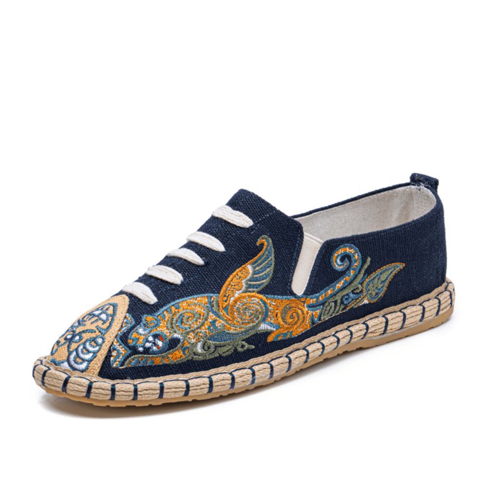 Heren Canvas Ademend Hand Stiksel Comfortabele Oude Peking Casual Linnen Schoenen