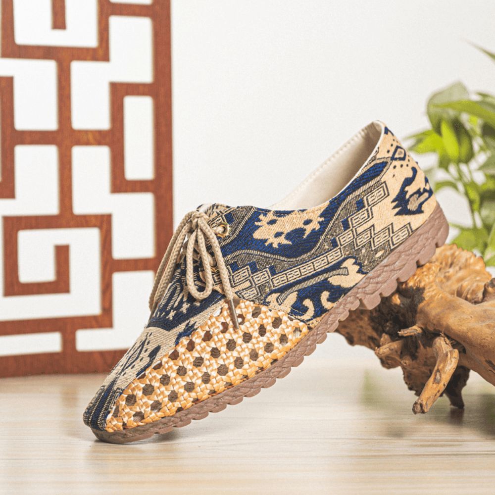 Heren Uitgehold Geweven Ademende Antislip Chinese Stijl Patroon Casual Canvas Schoenen