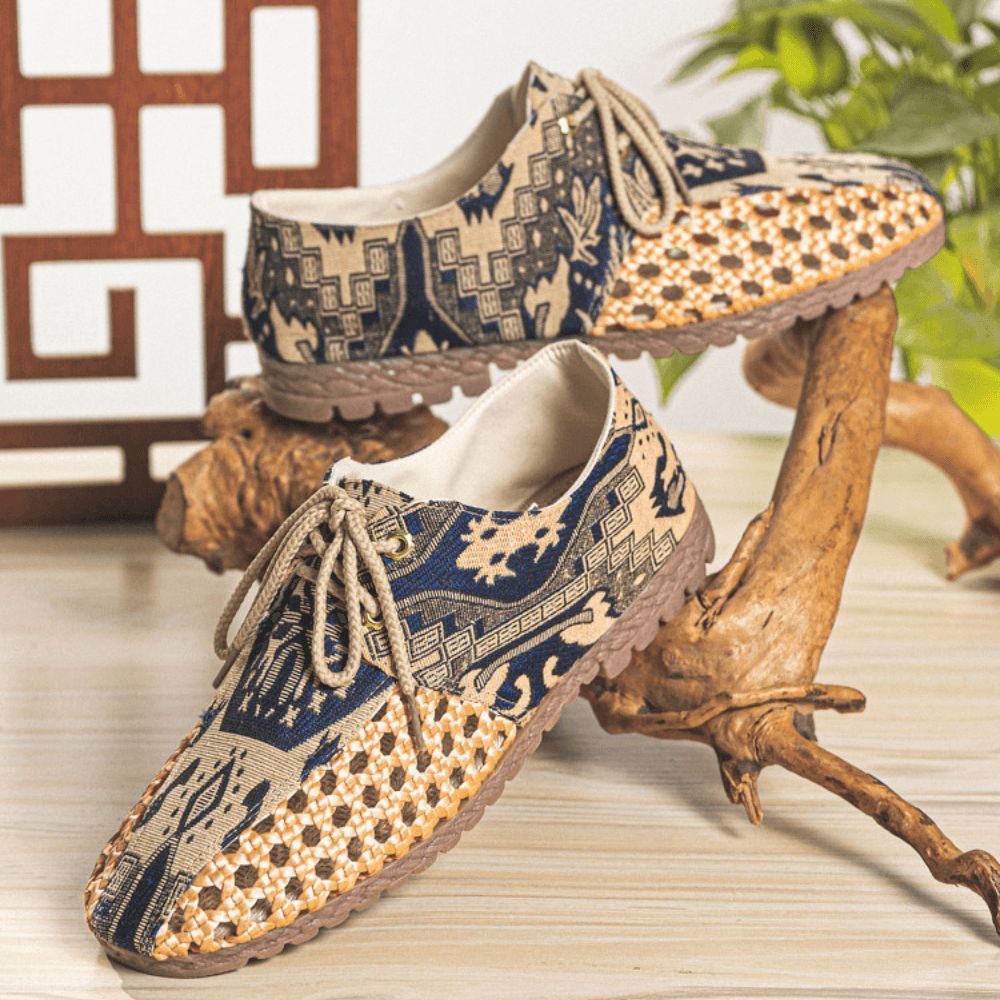 Heren Uitgehold Geweven Ademende Antislip Chinese Stijl Patroon Casual Canvas Schoenen