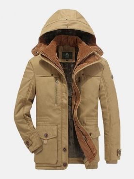 Dikke Fleece Winddichte Warme Winter Halflange Casual Parka'S Met Capuchon Heren