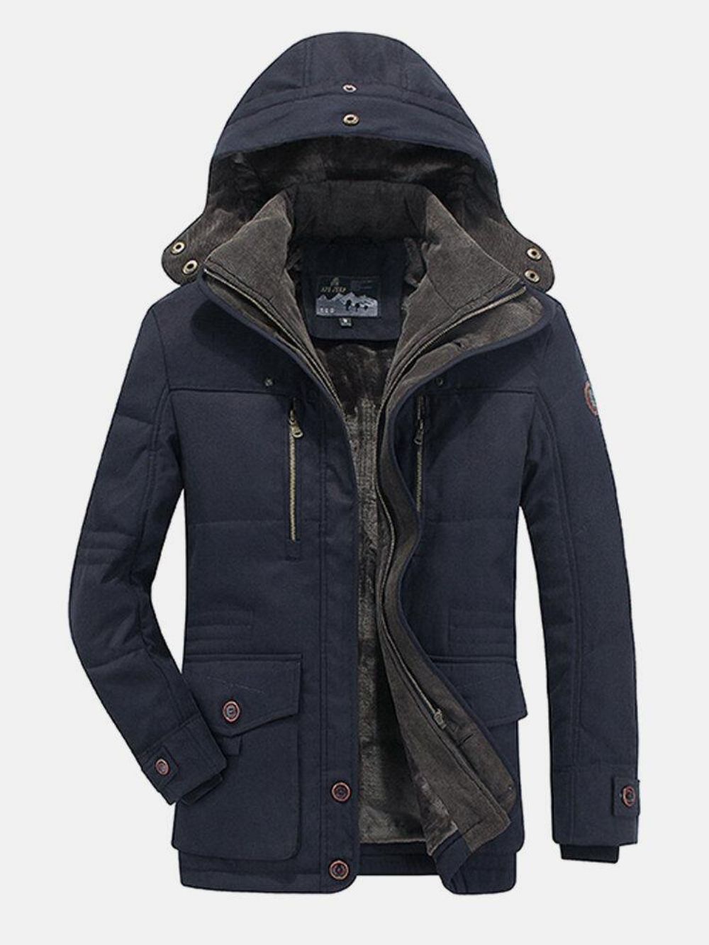 Dikke Fleece Winddichte Warme Winter Halflange Casual Parka'S Met Capuchon Heren